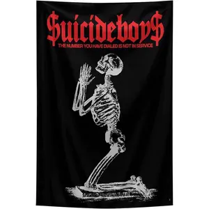 Suicide Boys Brand Fabric Tapestry with Skull Logo in Black Red Background for Bedroom Dorm Decor Gift Wall Hanging Decorative Lace Edge tapestry Curtain Table tapestry Wedding Window Decoration Cotton
