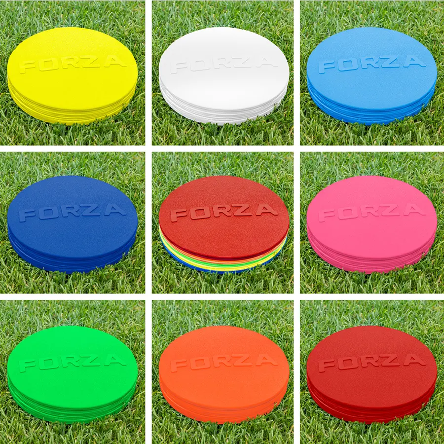 FORZA Flat Disc Markers for Soccer Training, 10 Pack 7-Inch PVC Agility Discs with Carry Bag, Multi-Sport Training Cones for Soccer, Rugby, Tennis & Field Hockey