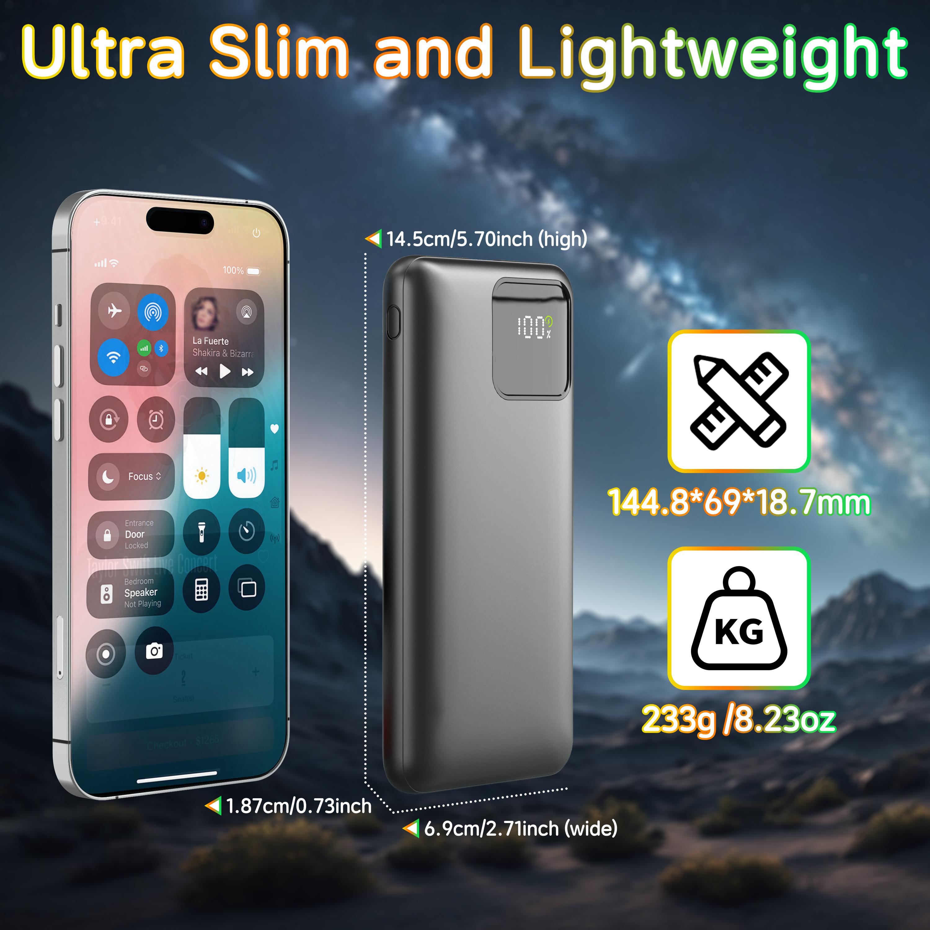 Portable Charger with Built-in Wires, 22.5W Fast Charge Power Bank, 10000mAh Slim Battery Pack for iPhone, Samsung, LG, Google Pixel, iPad