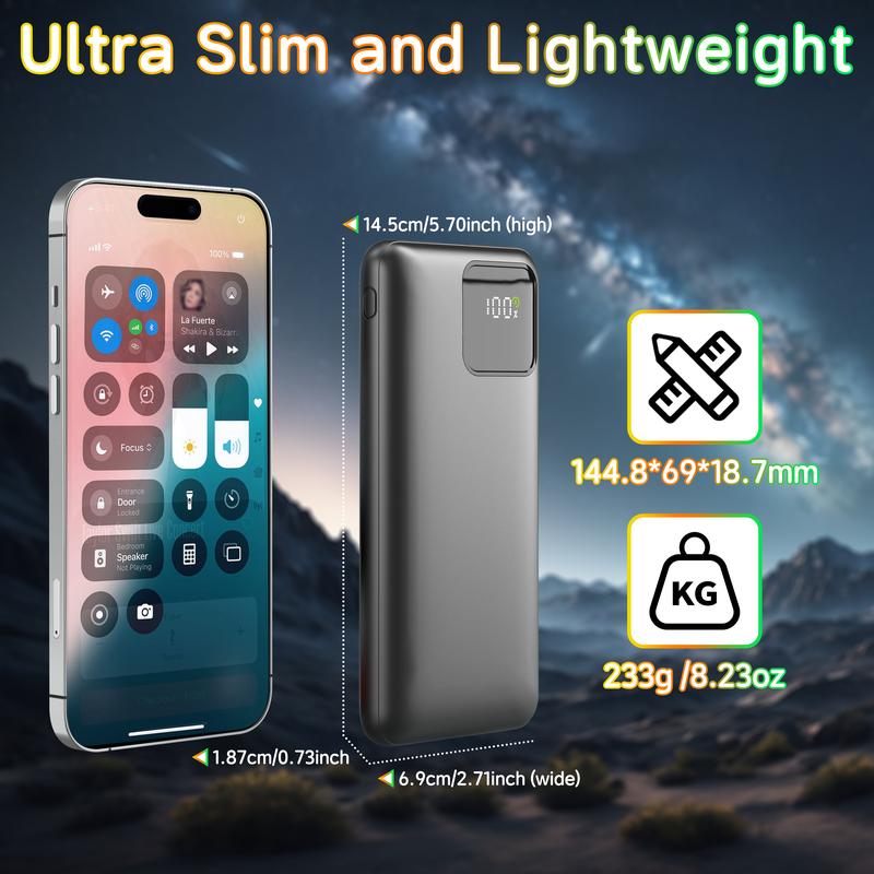 Portable Charger with Built-in Wires, 22.5W Fast Charge Power Bank, 10000mAh Slim Battery Pack for iPhone, Samsung, LG, Google Pixel, iPad