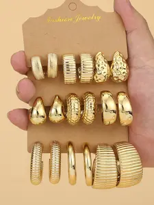3-9PAIRS Luxury Plastic Material With Golden-Plated Twisted C-Shape Teardrop Earring Set,Ladies' First Choice