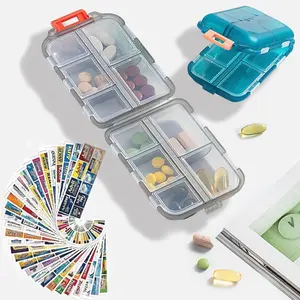 147 Brand Label Portable Pocket Travel Pill Organizer Purse Pharmacy, 10 Compartment Small Pill Box Case Vitamin Supplement Medication Holder, Daily Weekly Healthcare Aid, Cute Medicine Kit -- Home Suppiles Essentials