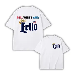 Red White And EIIa FeIIa Patriotic Graphic T-Shirt, USA Flag Oversized Tee, 4th Of July Family Pride Shirt, American Summer Holiday Gift, White Front And Back Print Unisex Casual Top