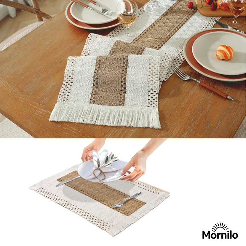 Boho Table Runner with Tassels,Farmhouse Table Runner for Dining Table,Wedding Table Decor,Modern Home Decor,Neutral Tablecloth Runner,Holiday Tablescape,Party Decoration,Rustic Kitchen Decor,Fall Decor, Thanksgiving Decor, Christmas Table Decor
