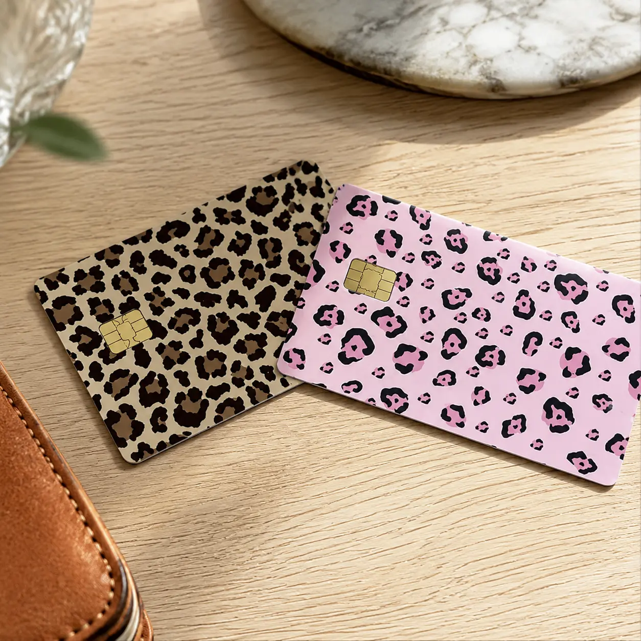 5 Pack Stylish Credit Card Skins - Pink Leopard, Pop Art, Retro Lip Kiss & Gothic Skull Debit Card Cover Decals, Thin Water-Resistant Pre-Cut Sticker Set for Women Men, DIY Gift