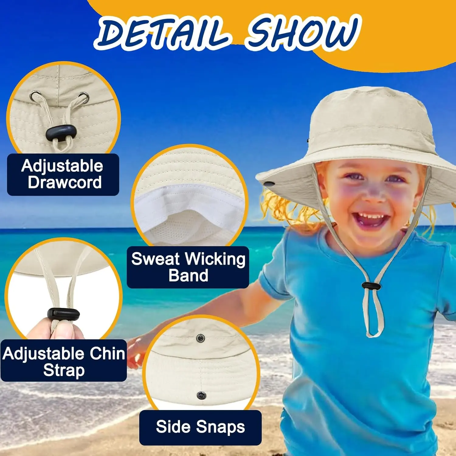 Lightweight Safari Sun Hat with Strap Quick Dry UPF50+ Wide Brim Sun Hat UPF50+ Fishing Hat Waterproof Quick Dry  main image 2