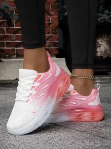 Women's Gradient Flyknit Jelly Sole Sports Casual Athletic Sneaker Shoes, Lightweight Comfortable Breathable, Ideal for Daily Wear and Outdoor Activities
