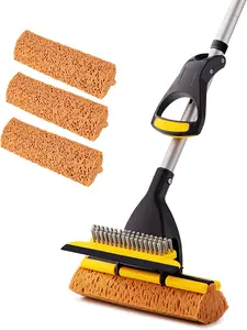 Yocada Sponge Mop with 3 Sponge Heads – Extendable Easy Wring Mop for Tile Floor, Bathroom & Garage Cleaning