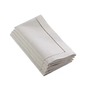 212 MAIN Linen Blend Kitchen Napkins - 12 in., Classic Hemstitched Design, Ecru, Set of 4, Ideal for Tea Time Use and Cutlery Pairing
