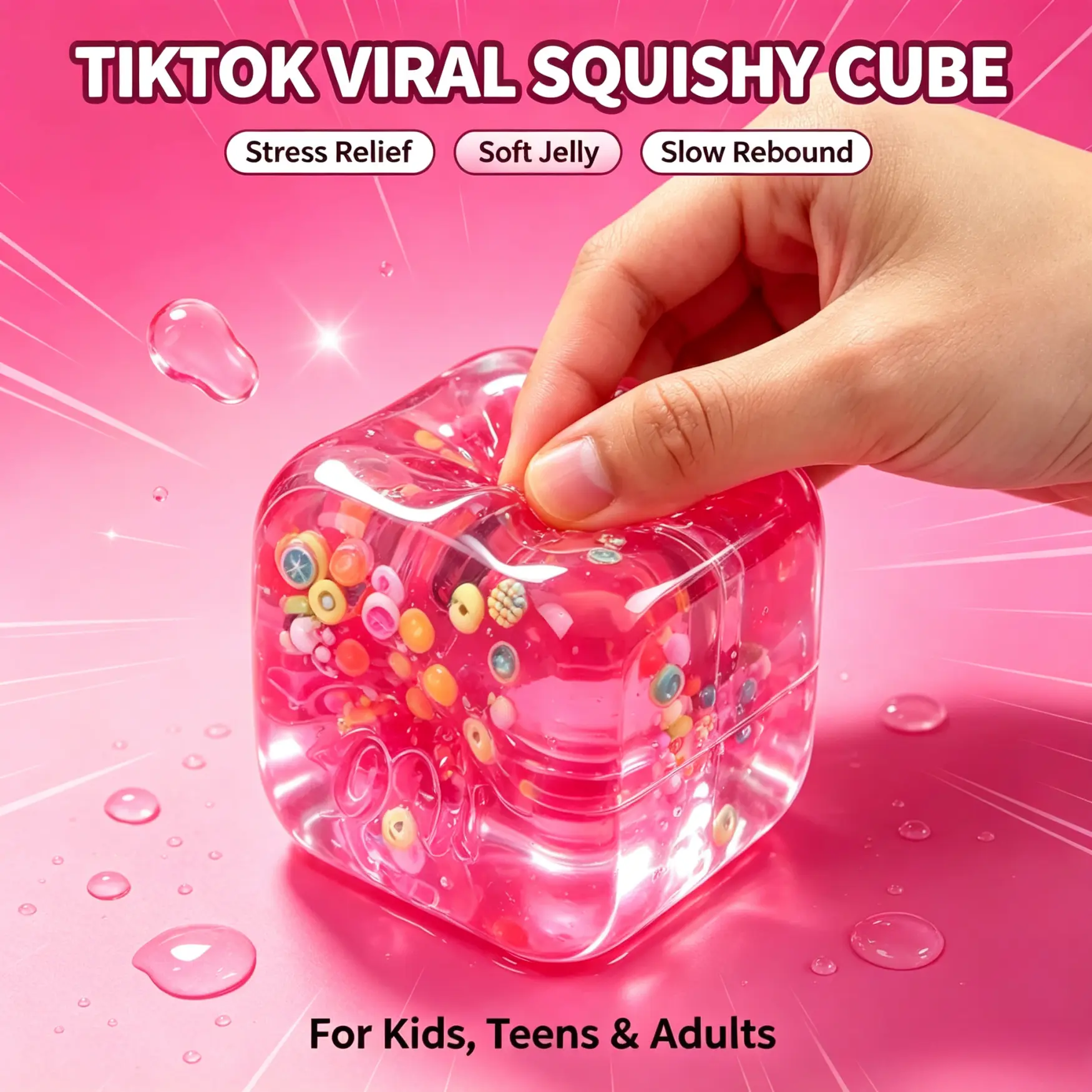 Strawberry Açaí Lemonade Liquid Cube Squishy Fidget Toy Floating Fruit Jelly Stress Relief Sensory Toy,squishy's,squishies toys