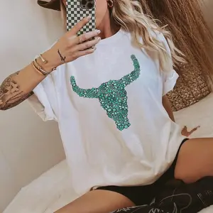 Women's Western Style Turquoise Long Horn shirt, Cowgirl Sweatshirt tops for women, Cowgirl Rodeo, Gift for Her western outfits women, western clothing stuff country girl clothes