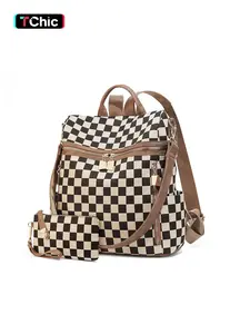 Checkered Backpack Purse for Women Plaid Back Pack Purses PU Leather Backpack Bags Multi-Purpose Anti-Theft Shoulder Bag, Suitable as a Gift for Mothers for Daily Handbags for Travel Work