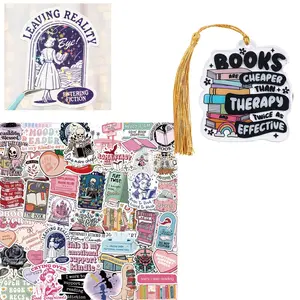 Romance Book Themed Sticker & Tassel Bookmark & Backpack Charm Set, 1 Set Waterproof Sticker for Laptop, Ebook Readers, Journal & Scrapbook