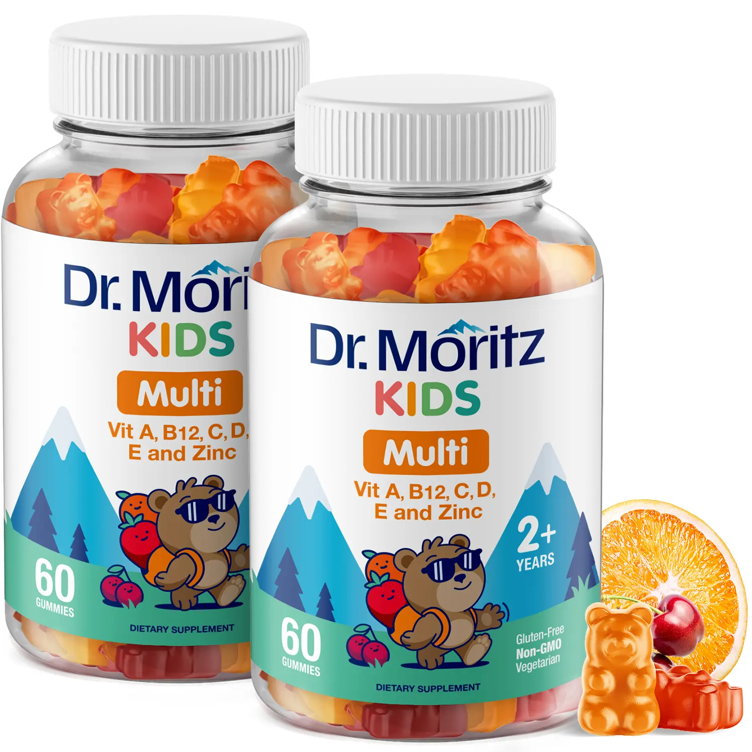 DR. MORITZ Children's Chewable Multivitamin Gummy Dietary Supplement - Vegetarian Pectin Base, GMO-Free, Gluten-Free, Blended Vitamins A,C,D,E,B6,B12 & Zinc, Immune & Brain Health, Great for Picky Eaters, 2-Pack (120 Count)