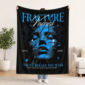 Fractured Face Dark Art Throw Blanket | Edgy Blue & Black Aesthetic Decor for Bedrooms & Living Rooms | Thought-Provoking Art Gift for Alternative & Gothic Style Lovers