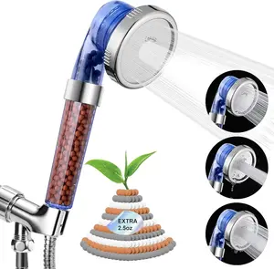 Filter shower head, high-pressure water-saving shower head with filter beads, 3 kinds of shower head with hand-held spray, shower head with hose and bracket, suitable for dry hair and skin