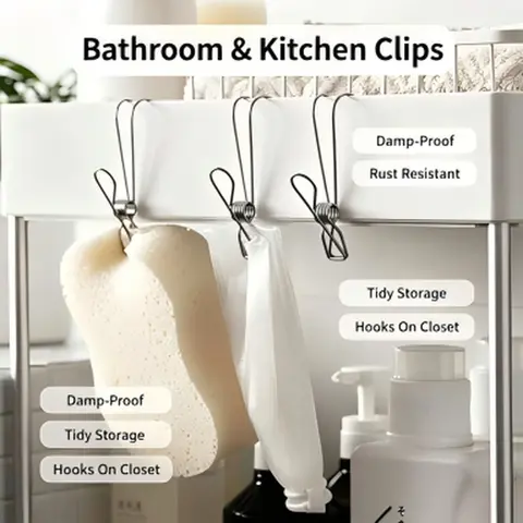 5‑Pack Stainless‑Steel Spring Clothespins With Hook, Heavy‑Duty Hanging Wire Clips, Multi‑Purpose Pegs for Kitchen, Bathroom, Laundry, Photos & Crafts