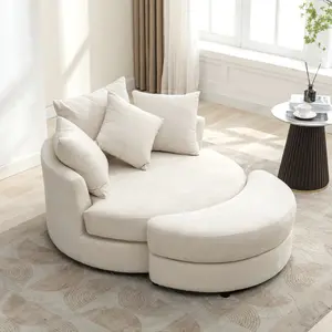 Orisfur.360°Swivel Lounge Bucket Chair with Storage Ottoman and 4 Pillows, Modern Chenille Lounge Chair Round for Living Room, Cream Color Input: WL RR