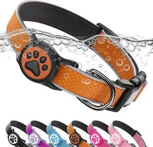 Reflective Dog Collar with Airtag Holder, IPX8 Waterproof Air Tag Dog Collar Holder | Ultra-Durable | Soft Padded | Safety Locking Buckle | Fit Small Dogs (OrangeXS(8"-12"))