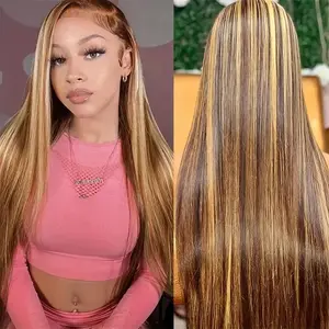 Dachic Hair 13X6 HD Transparent Lace Front P4/27 Highlight Color Straight Wigs Human Hair Body Wave Wigs 99J Burgundy Color Natural Hairline Hair 613 Colored Wigs Pre Plucked With Baby Hair for Women
