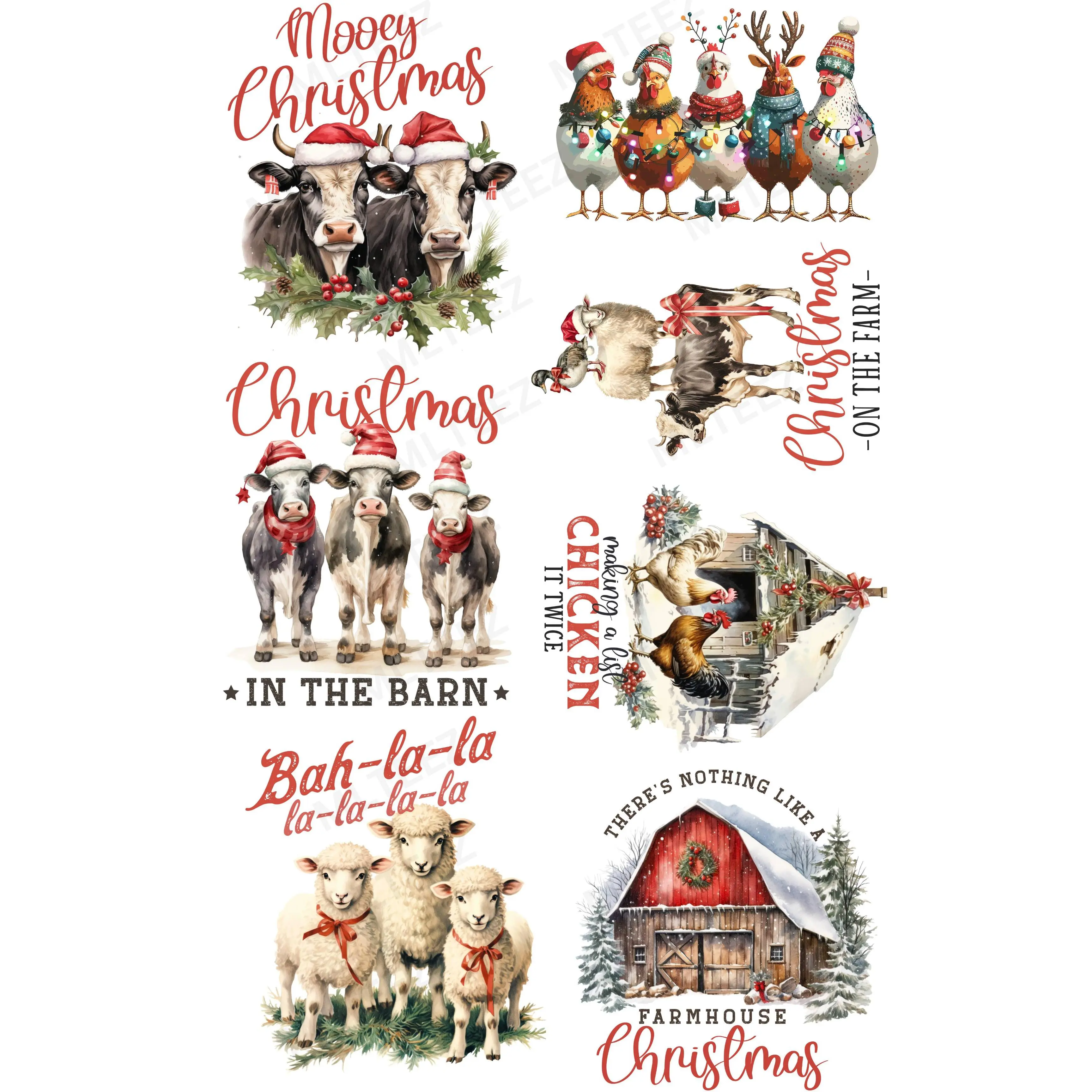 Christmas On The Farm GANGSHEET  - 22X36 DTF TRANSFERS - DIRECT TO FILM