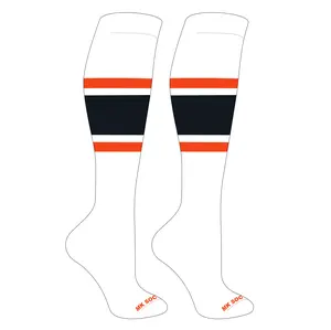 MK Socks Striped Knee High Baseball, Football Socks (B) White, Orange, Black