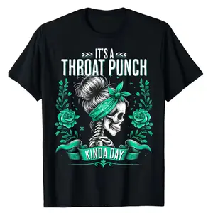 Men's Oversized Cotton T-Shirt, Throat Punch Skull Roses Graphic Print, Comfortable Streetwear Outfit, Cute Gift For Him