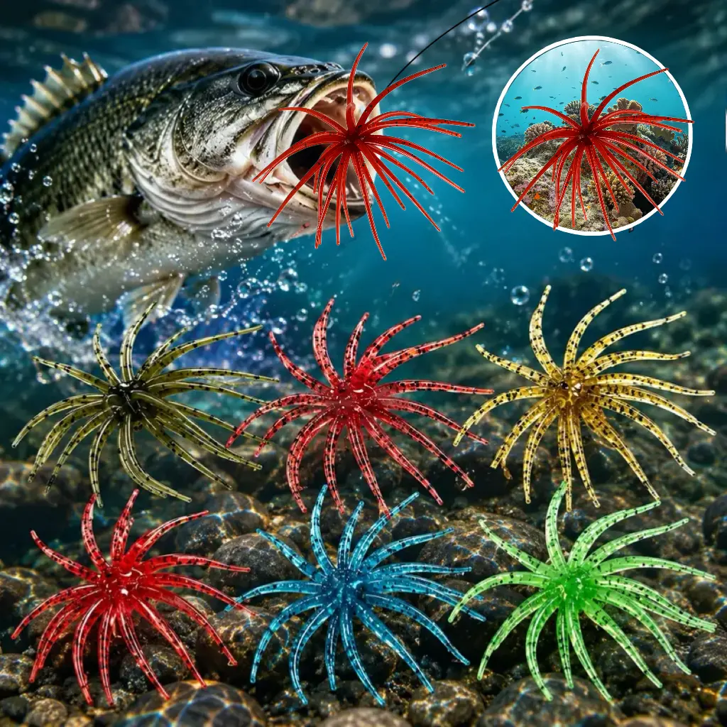 20-Pack TPE Biomimetic Soft Floating Sea Urchin Fishing Lures, Durable Artificial Baits with Realistic Topwater Strike Action for Freshwater Bass Fishing