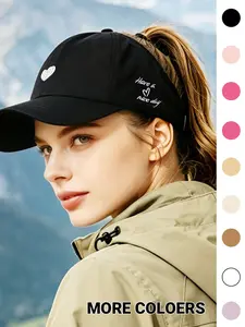 1PC Ladies' Heartfelt Embroidered Flat Cap, with text decoration on the side. A fashionable and versatile casual sun hat suitable for daily commuting, outdoor outings, hiking and mountain climbing in spring and summer. It can be used for dressing up in va