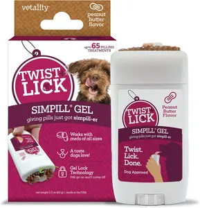 Vetality Twist + Lick SimPill Pill Hider Treat for Dogs Beef Chicken & Peanut Butter Flavor 2.3 oz Up to 65 Treatments Gel Lock Technology