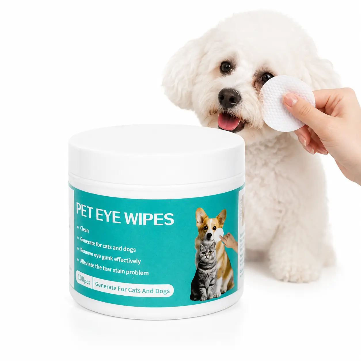100-Count Pet Eye Wipes with Gentle Round Pads, Alcohol-Free Dog & Cat Grooming Supplies for Clean Eyes, Tear Removal & Daily Face Care