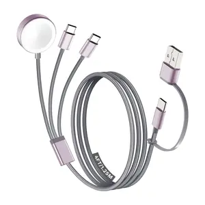 Travel Essentials, 3 in 2 UB A/USB C Cable for Apple iWatch Charger, Multi iPhone Charging Cable/Cord for All Devices for iWatch Ultra/SE/10-1, iPhone 17 16 15 14, Android, iPads, More