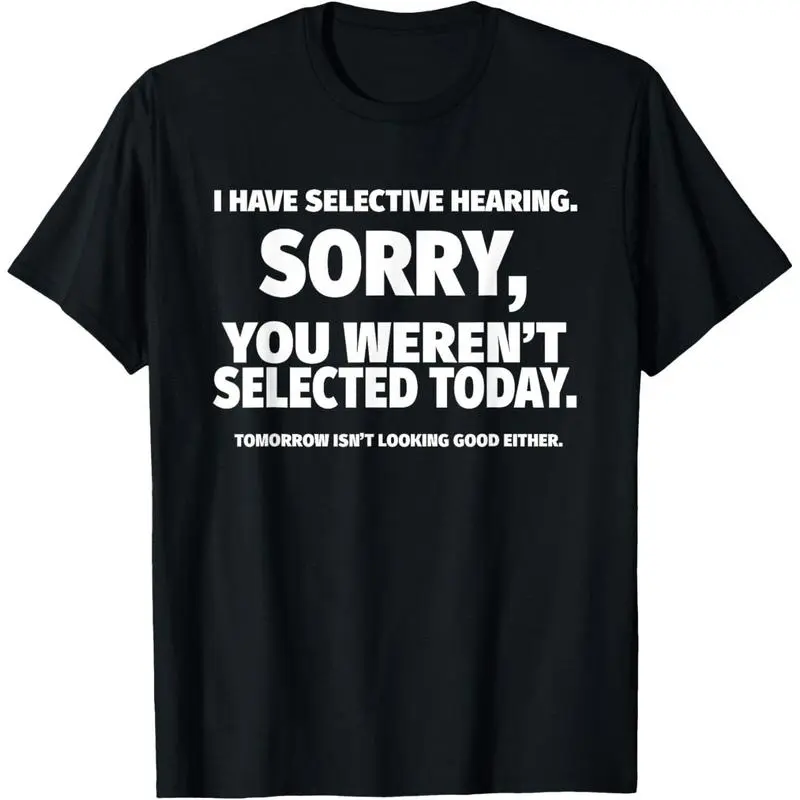 Women's Funny 'Selective Hearing' Cartoon Graphic Print Short-Sleeve T-Shirt, Casual Fitted Korean Streetwear Tops, Made in USA, Shortsleeve, Tshirt