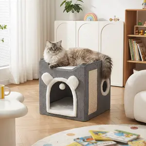 3-in-1 Foldable Cat House & Sisal Scratcher | Double-Layer Semi-Enclosed Bed | For Anxious Cats