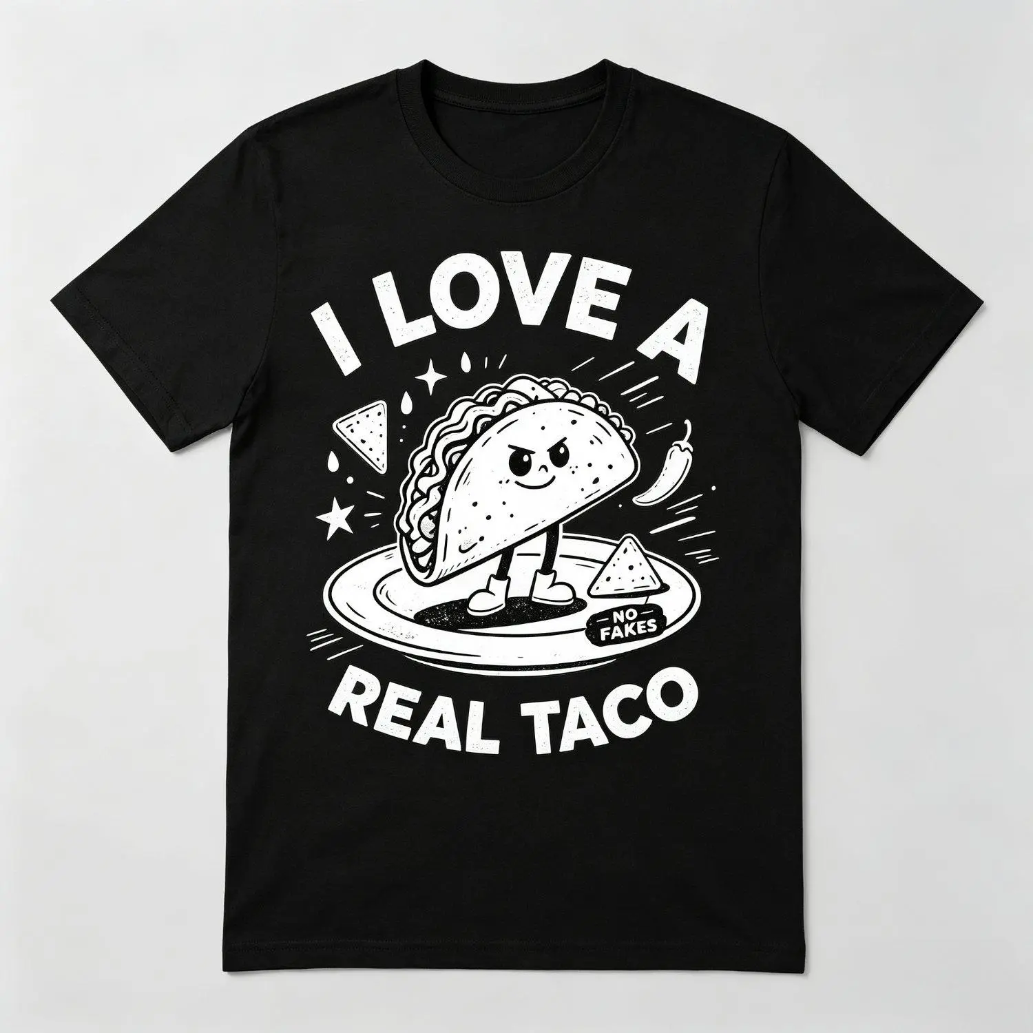 I Love A Real Taco Shirt No Fakes Funny Retro Cartoon Authentic Mexican Food Lover Tee Taco Tuesday Shirt Foodie Gift Cinco De Mayo Casual T Shirt Apparel Stylish Tee Shirt Design