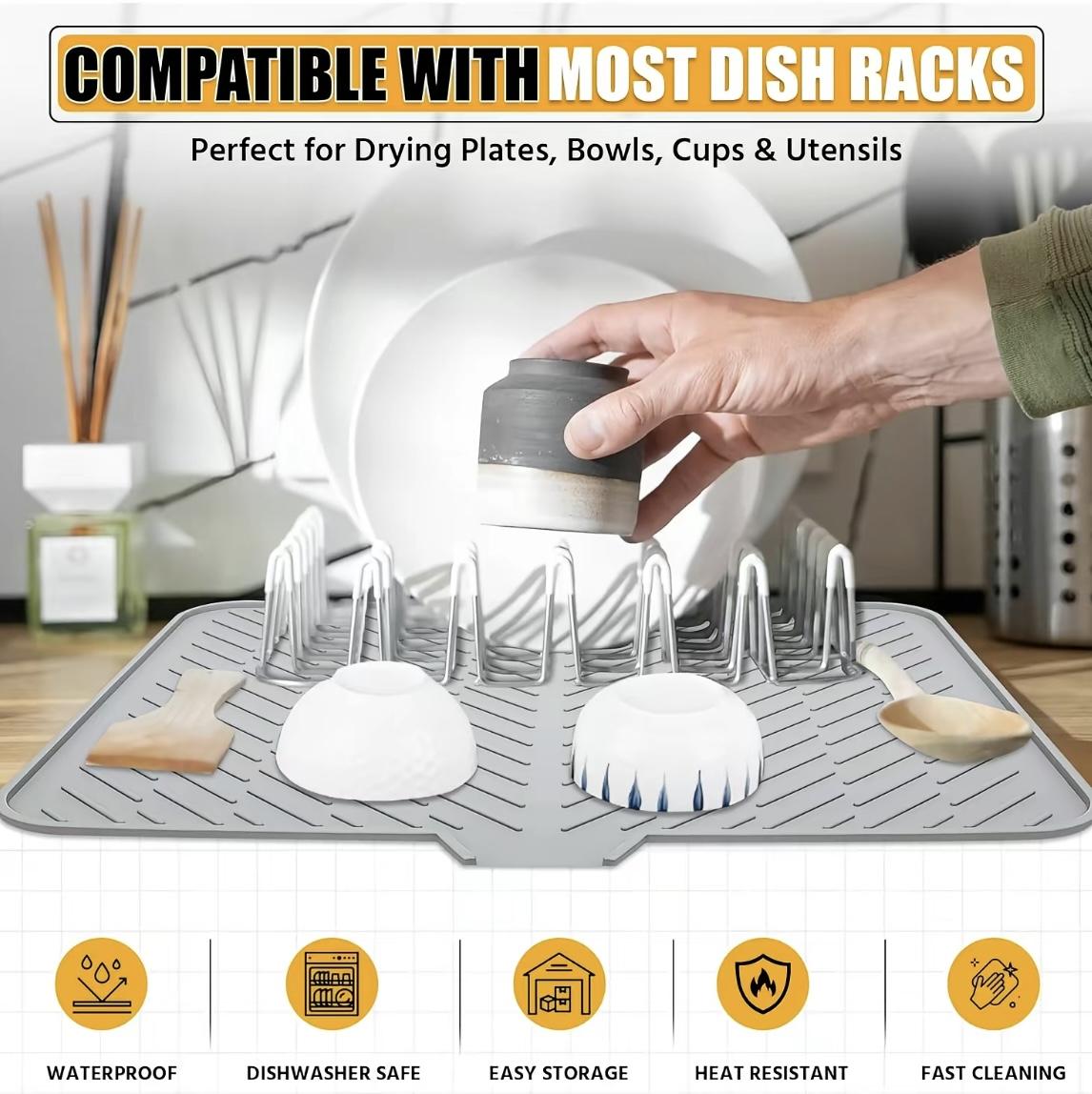 Silicone Dish Drying Mat 23 X 17 Greywith Built-in Drain Lip Hygienic Sturdy CompactEasy to Clean Tray Protects Surfaces PreventsWater Build Up