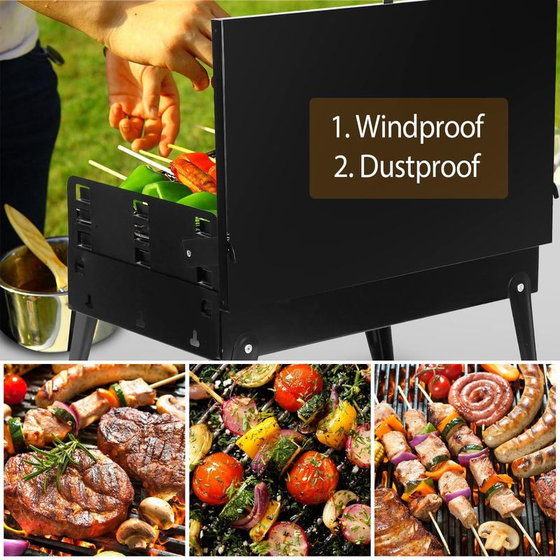 Portable Charcoal Grill Outdoor Foldable BBQ  Grill with barbecue accessories,suitable for picnics,camping,beach parties,garden barbecuse,height adjustable for 3 to 5 people springtok