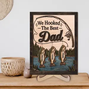 Personalized We Hooked The Best Dad Wooden Sign, Personalized Fishing Themed Sign with Children’s Names, Father's Day Gift, Fishing Dad Gift