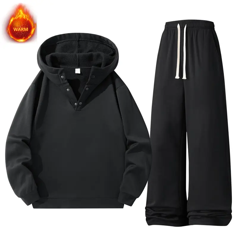 Men's Casual Sports Sweatsuit, 2-Piece Thick Fleece Outfit Set with Long Sleeve Hooded Jacket and Pants for Winter, Outfits