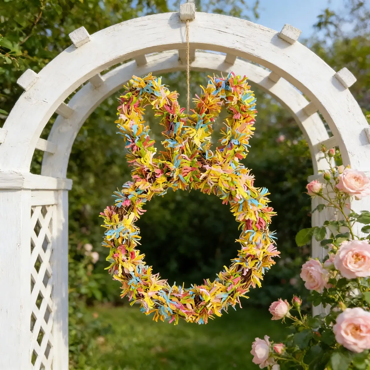 Handmade Easter Bunny Wreath Decoration, Perfect for Home Holiday Decor, Wedding Gift, Valentine's Day Party Hanging Ornament