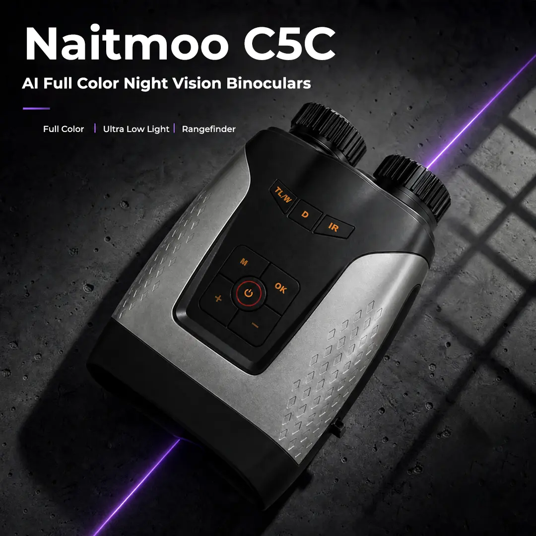 AI Full Color Night Vision Binoculars Naitmoo C5C | Built-in 600m Laser Rangefinder, Dual Color/Infrared Mode, Rechargeable Night Vision Goggles for Outdoor Observation