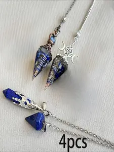 4pcs Lapis Lazuli Pendulum Pendant, Lapis Lazuli Is an Auspicious, Mysterious and Noble Crystal, Widely Used in Various Occasions, Souvenirs for Halloween Parties, Witch Divination Tools (random Pattern)