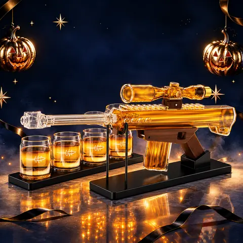 Kollea Telescope Whiskey Decanter Set with Luxury Gift Box,Man Cave Bar Accessories-22 Oz Whiskey Decanter Set and 4 Glasses&5 Oz Sighting Telescope,Gifts for Men,Dad,Birthday&Father's Day&Anniversary,Bar Spirit Dispenser,Empty Glass Decanter,sohochic soh