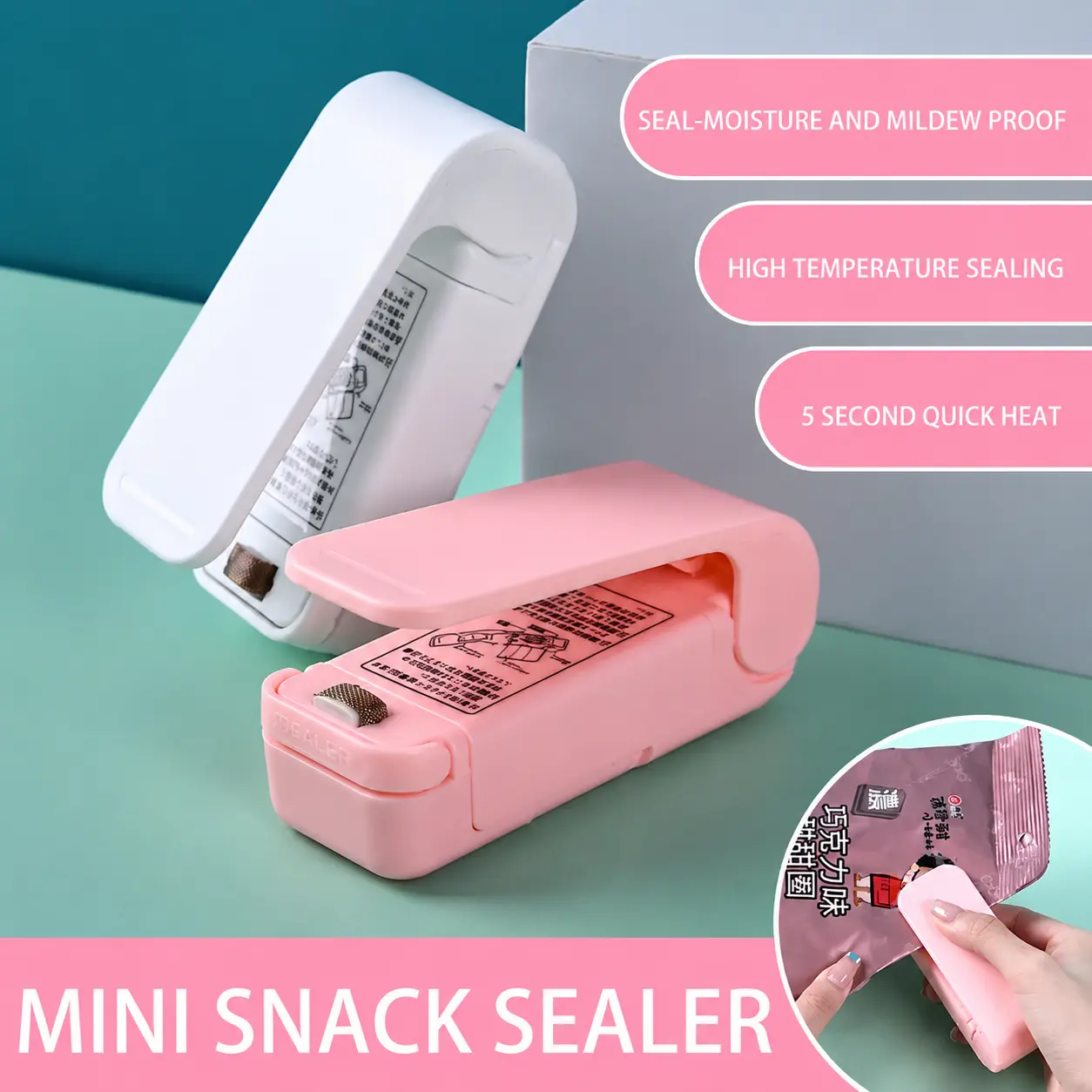 Handheld Mini Sealing Machine for Kitchen, Small Household Plastic Bag Sealer to Keep Snacks & Food Fresh
