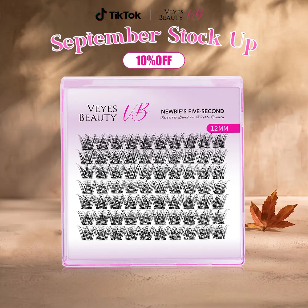 VEYESBEAUTY LuxeBold Cluster False Eyelashes & Adhesives - Soft Fluffy Wispy Lashes with Invisible Band, Multi-Size 10mm-18mm, Easy-to-Apply for Adults’ Natural Makeup