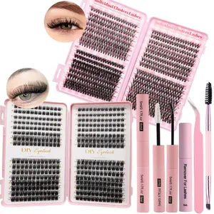 2 boxes of eyelash extension glue set, 30D-50D mixed eyelashes, strong and long-lasting glue and sealant+eyelash remover, 2 boxes of different styles of independent eyelashes, including clustered eyelash curlers