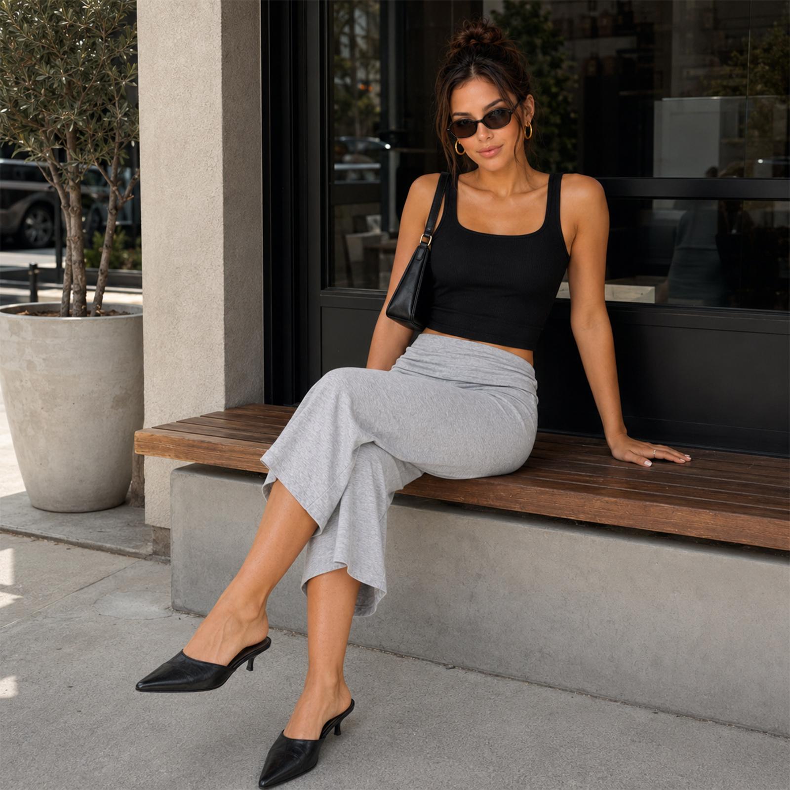 JOJOANS Women's Capri Yoga Wide-Leg Pants: Mid-to-low waist with butt-lifting and tummy-flattening design; outdoor casual straight-leg pants; breathable and loose-fitting, suitable for yoga, fitness, sports, and lounging at home