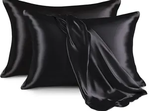 Satin Pillowcase for Hair and Skin, Silk Satin Pillowcase 2 Pack, Queen Size Pillow Cases Set of 2, Silky Pillow Cover with Envelope Closure (20x30, Black)