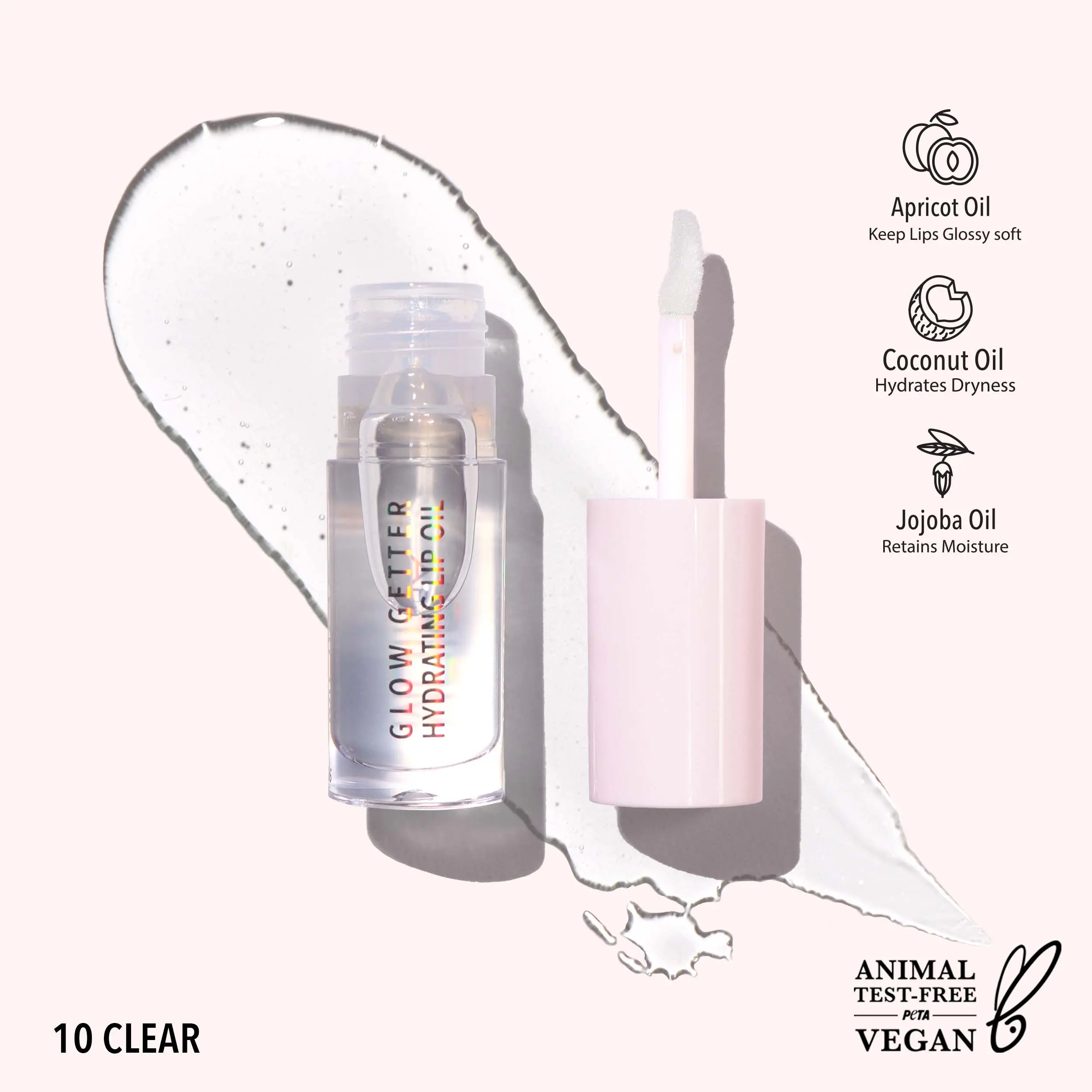 MOIRA | Glow Getter Hydrating Lip Oil (010, Clear) | Lightweight Moisturizing Lip Oil