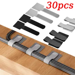 Self Adhesive Reusable Hook Loop Cable Tie Straps, 10/20/30pcs-Adjustable / Cord Organizer Bands for Desk Home Office Cables Management
